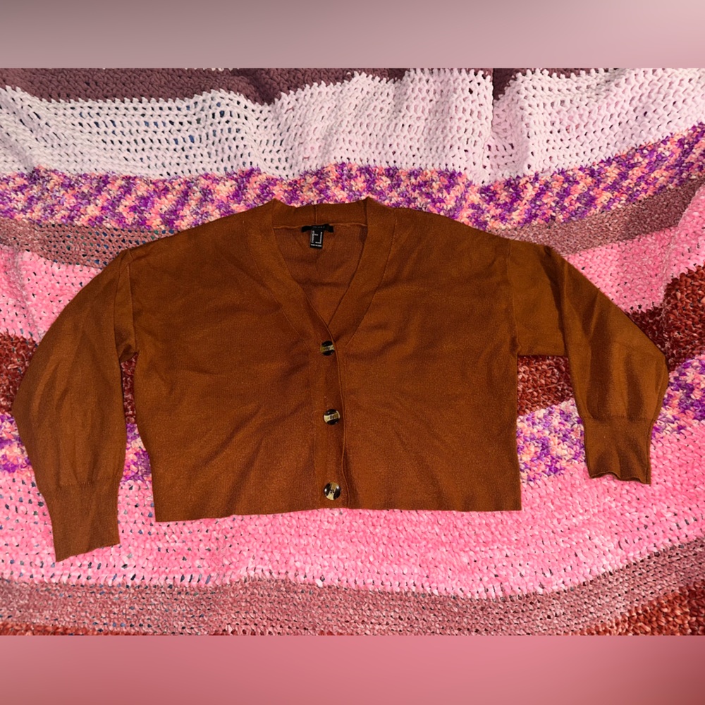 Forever 21 Brown Button-Up Cropped Cardigan